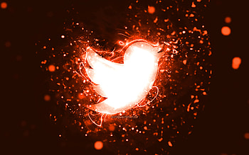 Twitter orange logo, , orange neon lights, creative, orange abstract background, Twitter logo, social network, Twitter HD wallpaper