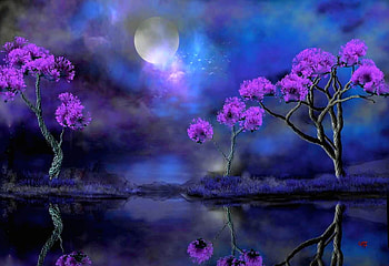 Vista de orilla, noche, color, fantasia, vista HD wallpaper