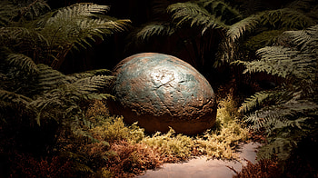 Primordial Hatch — Dinosaur Egg, Fern, Moss HD wallpaper