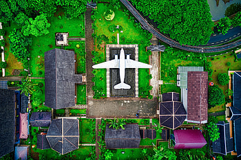 Aircraft, aerial view, house HD wallpaper
