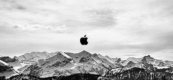 Snow Mountains Apple Logo , apple, logo, computer, nature, mountains, snow, winter, monochrome, black-and-white HD wallpaper