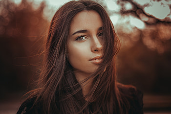 Pretty girl, hair on face, brown eyes, beautiful HD wallpaper