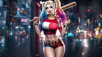 Harley Quinn Heroic Pose, harley-quinn, superheroes, artwork, digital-art, deviantart, ai HD wallpaper