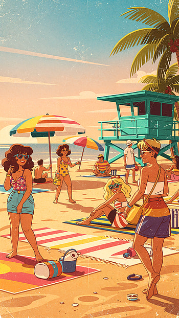 Vintage Summer Beach — Retro , Umbrella, Palm Tree HD phone wallpaper