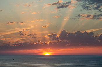 Nature, Sunset, Sea, Sun, Clouds, Horizon HD wallpaper