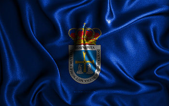 Oviedo flag, , silk wavy flags, spanish cities, Day of Oviedo, Flag of Oviedo, fabric flags, 3D art, Oviedo, cities of Spain, Oviedo 3D flag HD wallpaper