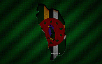 Dominica map, , North American countries, Dominican flag, green carbon background, Dominica map silhouette, Dominica flag, North America, Dominican map, Dominica, flag of Dominica HD wallpaper