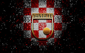 Independiente Santa Fe FC, glitter logo, Categoria Primera A, red white checkered background, soccer, colombian football club, Independiente Santa Fe logo, mosaic art, football, Independiente Santa Fe, Colombian football league HD wallpaper