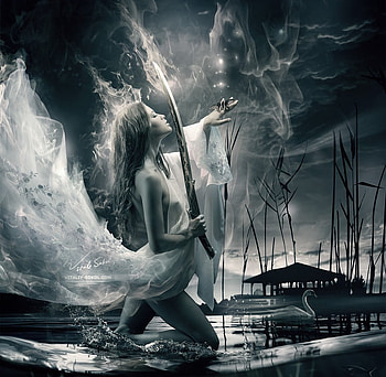 AMBASSADRESS OF SUNRISE, graphy, fantasy, digital work, bw, woman, charm, beauty HD wallpaper
