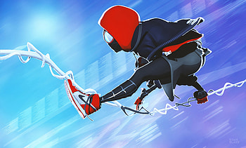 Miles Morales Jumping , spiderman, superheroes, artwork, digital-art, art, artstation HD wallpaper