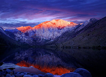Mountains orange, amazing, mountains, lake, sunset HD wallpaper