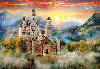 Neuschwanstein Castle, colors, germany, building, sky, alps, mountains, sunset HD wallpaper