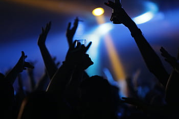 A lively nightclub scene with a crowd raising their hands, creating a vibrant nightlife atmosphere. HD wallpaper