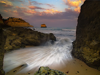 Nature, Sea, Sand, Rocks, Shore, Bank, Spray, Wave, Hit, Blow, Slit HD wallpaper