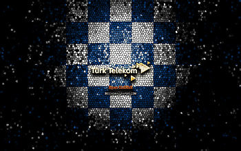Turk Telekom BK, glitter logo, Basketbol Super Ligi, blue white checkered background, basketball, turkish basketball team, Turk Telekom BK logo, mosaic art, Turkey HD wallpaper