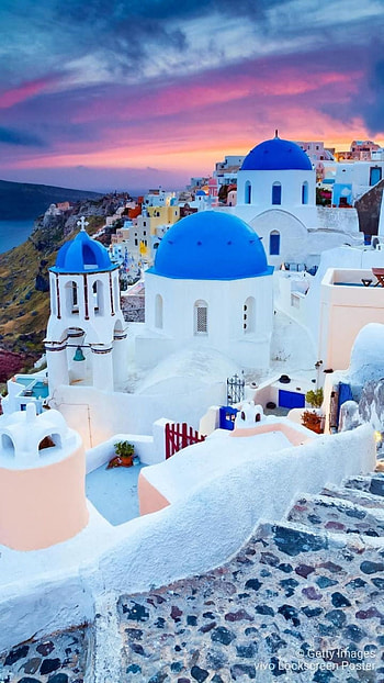 Beautiful sunsets, Greek island vibes, Cliffside villages, Mediterranean paradise HD phone wallpaper