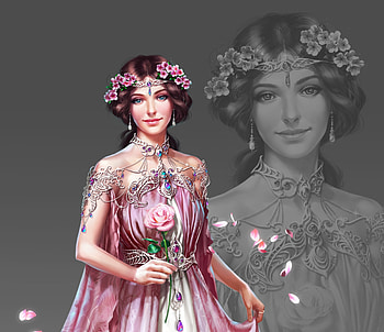 Princess, frumusete, owlstudio, girl, rose, pink, fantasy, flower, luminos, owl studio HD wallpaper