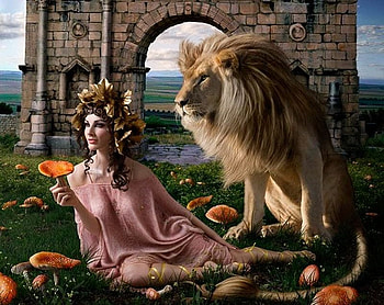 Lion Girl, girl, beautiful, lion HD wallpaper