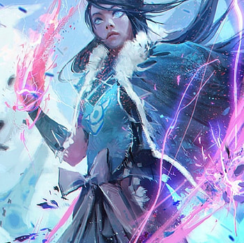 Korra, blue, cute, long hair, lady, abstract, pony tail, powers, water, fantasy woman, female, art, beautiful, black hair, woman, purple, anime girl, anime, fire, avatar HD wallpaper