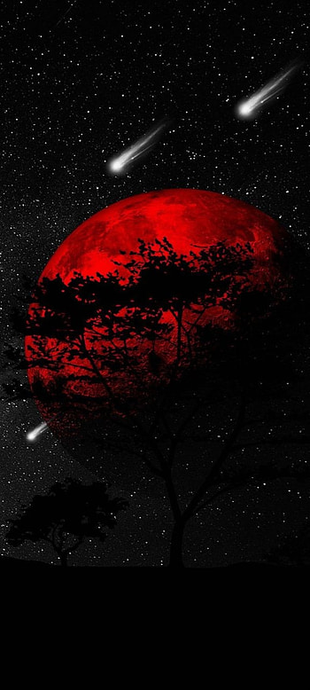 Life, atmosphere, red, sky, art, moon HD phone wallpaper
