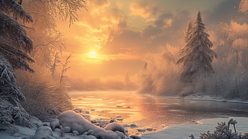 Winter Sunrise Serenity -, winter, winter sunrise, river, snow HD wallpaper