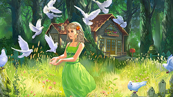 nature girl, birds, girl, nature, fantasy HD wallpaper