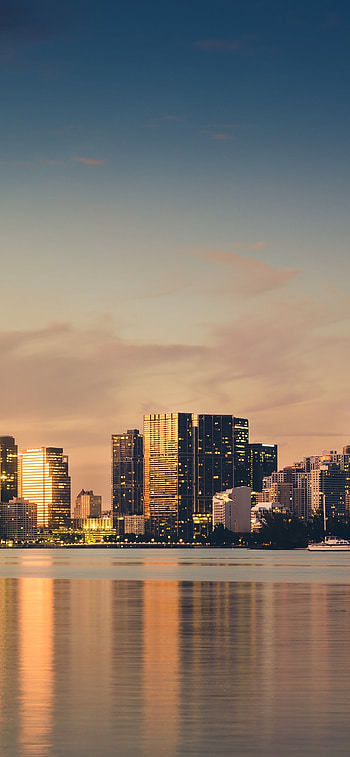 Miami Beach skyline, Miami skyline , Sunset cityscape Florida, City lights HD phone wallpaper