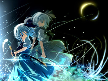 Konpaku Youmu, night, sword, star, anime girl, flash, moon, light, touhou, katana, female HD wallpaper