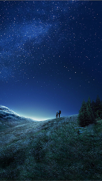 Samsung galaxy s8 starry night sky over the hills - Tap to see more HD phone wallpaper
