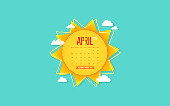 2022 April Calendar, , creative sun, paper art, background with the sun, April, blue sky, 2022 spring calendars, April 2022 Calendar HD wallpaper