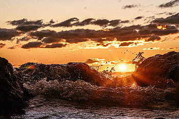 Nature, Water, Sunset, Waves, Spray, Splash HD wallpaper