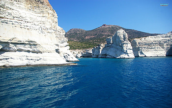 The Milos, landscape, sky, nature, mountains, water, ocean, white rock HD wallpaper