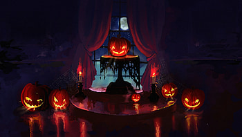 Art, Halloween, Night, Candles, Pumpkin HD wallpaper