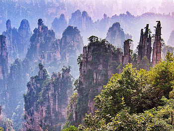 Favorite background, Stone pillars, Mist HD wallpaper