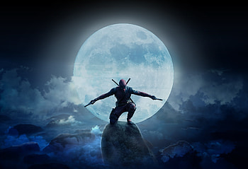 Deadpool, minimal, moon, art HD wallpaper