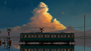 云的彼方 Sea Train Line by：瑜璟, sky, water, train HD wallpaper