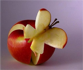 APPLE ART, carved, apple, butterfly, art HD wallpaper