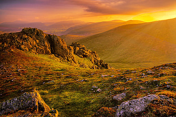 Nature, Grass, Stones, Mountains, Dawn HD wallpaper