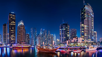 City Night Skyscraper United Arab Emirates Dubai Travel HD wallpaper