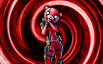 Cuddlepool, red grunge background, Fortnite, vortex, Fortnite characters, Cuddlepool Skin, Fortnite Battle Royale, Cuddlepool Fortnite HD wallpaper