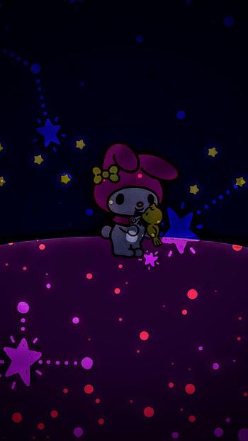 My Melody, art, neon, stars, lights, sanrio HD phone wallpaper