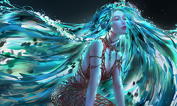 D R O P, Nixeu, Lady, Ocean, Blue HD wallpaper
