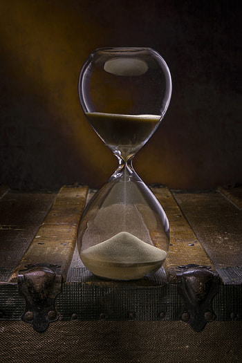 Hourglass on trunk, Sand clock still life HD phone wallpaper