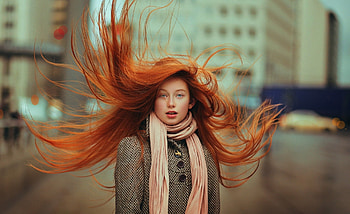 Redhead, hair in air, gorgeous, girl model HD wallpaper