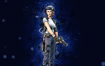 Jill Valentine, , blue neon lights, Fortnite Battle Royale, Fortnite characters, Jill Valentine Skin, Fortnite, Jill Valentine Fortnite HD wallpaper