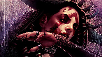 Dark Vampire, fangs, headress, nails, red, evil, blood, vampire HD wallpaper