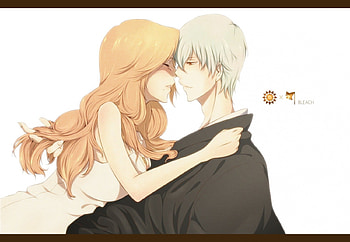 Rangiku and Gin, kimonoo, lover, kimono, orange hair, awesome, Gin Ichimaru, red eyes, long hair, dress, beauty, nice, bleach, short hair, couple, Rangiku Matsumoto, male, female, sweet, man, beautiful, woman, anime girl, anime, pretty, love, white hair, cool, kiss, anime boy, anima HD wallpaper