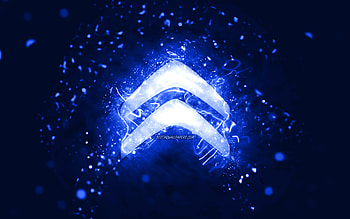 Citroen dark blue logo, , dark blue neon lights, creative, dark blue abstract background, Citroen logo, cars brands, Citroen HD wallpaper