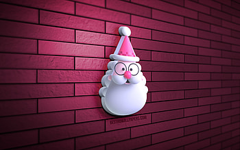 3D Santa face, , pink brickwall, Christmas decorations, Pink Santa Claus, Happy New Year, Merry Christmas, Saint Nicholas, 3D art, Santa face, xmas decorations HD wallpaper
