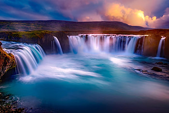 Gooafoss, waterfall, iceland, sunset HD wallpaper